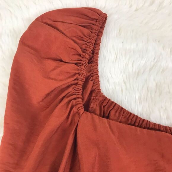 GIANNI BINI Burnt Orange Cropped Peasant Blouse Top Puff Sleeve Size Small New - Picture 7 of 13